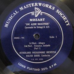 Download Mozart Netherlands Philharmonic Orchestra, Walter Goehr - Eine Kleine Nachtmusik Serenade For Strings K 525